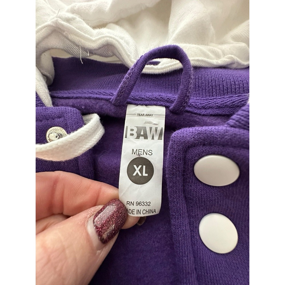 SA Hoodie Varsity Letterman Jacket XL Fleece Snap Bomber Purple Unisex #UV9-1 - Picture 6 of 12